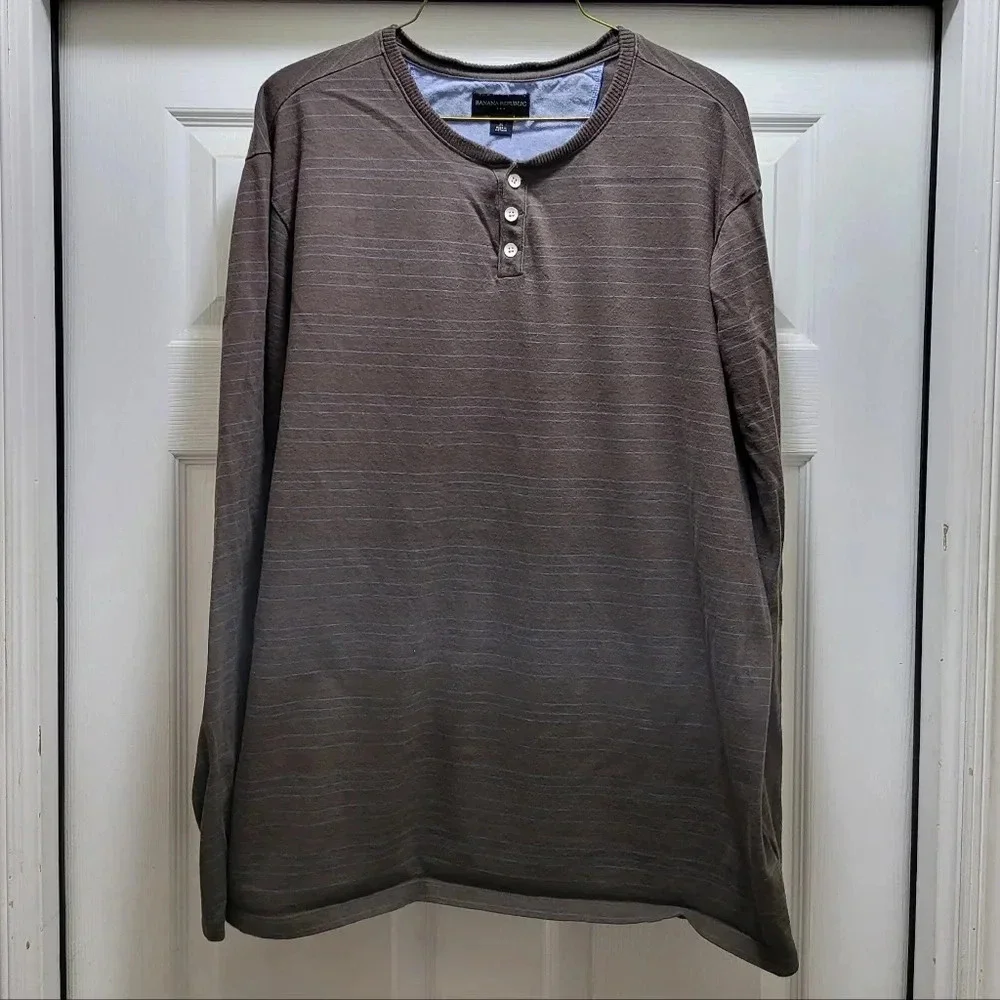 Banana Republic Striped Henley Men's XL Brown Blue Long Sleeve Shirt